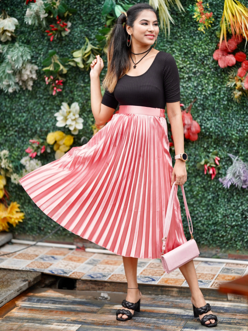 Little Wish - Pleated Midi Skirt ? High Waist Elegant A-Line Flowy Skirt