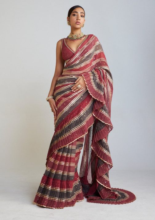 Little Wish - Multicolor Pre-Draped Sari with Matching Blouse for a Vibrant Look