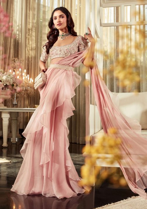 Little Wish - Lone Pink Embroidered Draped Saree Set ? Beautifully Embellished Saree for a Graceful Look