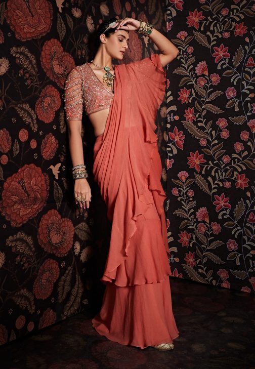 Little Wish - Shaili Pink Draped Saree and Blouse ? Soft and Elegant Pre-Stitched Drape for Easy Styling