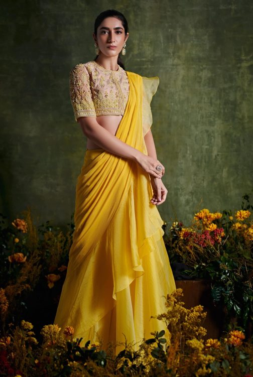 Little Wish - Primrose Yellow Draped Saree with Blouse ? Bright and Cheerful Saree for a Radiant Look