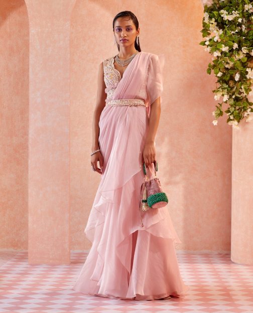 Little Wish - Light Pink Helenor Draped Saree Set ? Soft and Feminine Attire with a Delicate Touch