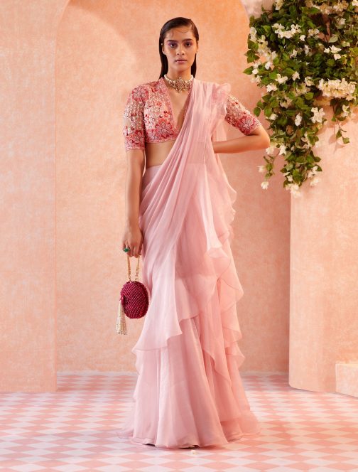 Little Wish - Pink Briar Draped Saree and Blouse ? A Subtle Yet Elegant Choice for Any Celebration