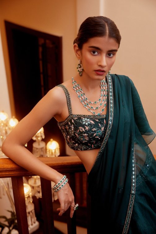 Little Wish - Teal Green Pre-Stitched Saree Set ? A Refreshing and Elegant Attire for Special Events