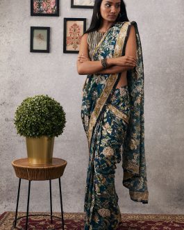 Little Wish - Green Mehr Draped Sari with Blouse for a Timeless and Versatile Ethnic Appeal
