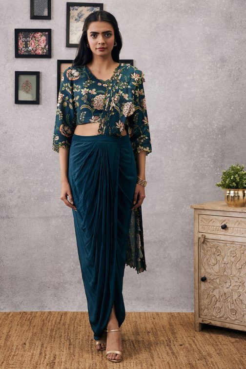Little Wish - Green Mehr Cutwork Draped Sari with Blouse for a Fine and Intricately Designed Look