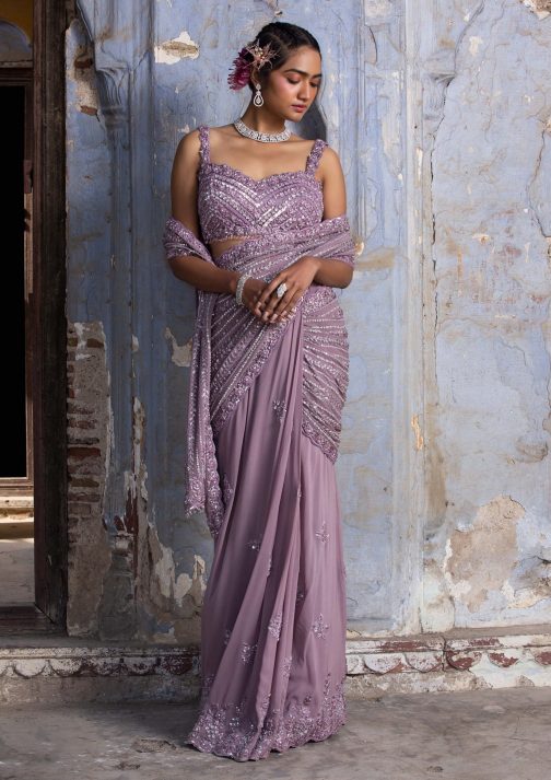 Little Wish - Lavender Georgette Draped Sari and Blouse for a Soft, Ethereal Look