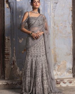Little Wish - Grey Georgette Draped Sari and Blouse for a Subtle, Minimalist Style