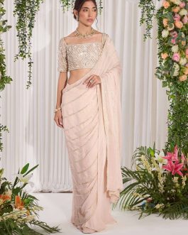 Little Wish - Soft Pink Draped Sari with Coordinated Blouse for a Feminine Appeal