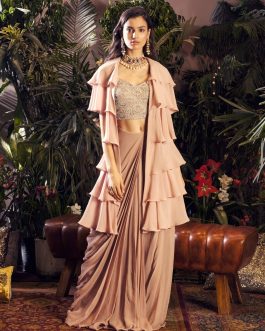 Little Wish - Nude Blouse with Draped Saree ? A Minimalistic and Understated Look with a Chic Finish