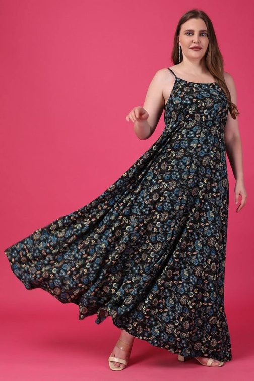 Little Wish - Black & Blue Floral Printed Dress ? Chic Contrast Floral A-Line Dress