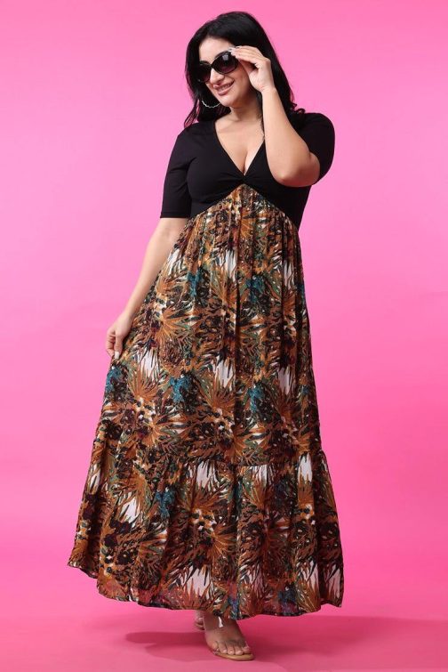 Little Wish - Black & Brown Jungle Printed Dress ? Exotic Animal Print Flowy Maxi Dress