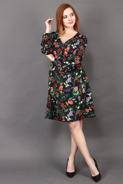 Little Wish - Black Floral Printed Dress ? Feminine Vintage Floral Midi Dress