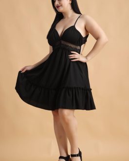 Little Wish - Black Solid Dress with Lace ? Elegant Lace Detail Cocktail Dress