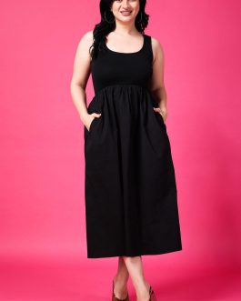 Little Wish - Black Solid Dress with Pockets ? Casual Everyday Wear A-Line Dress