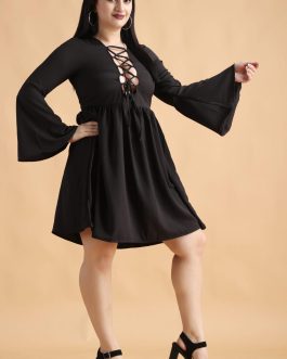 Little Wish - Black Solid Front Open Criss Cross Dress ? Stylish Cutout Party Dress