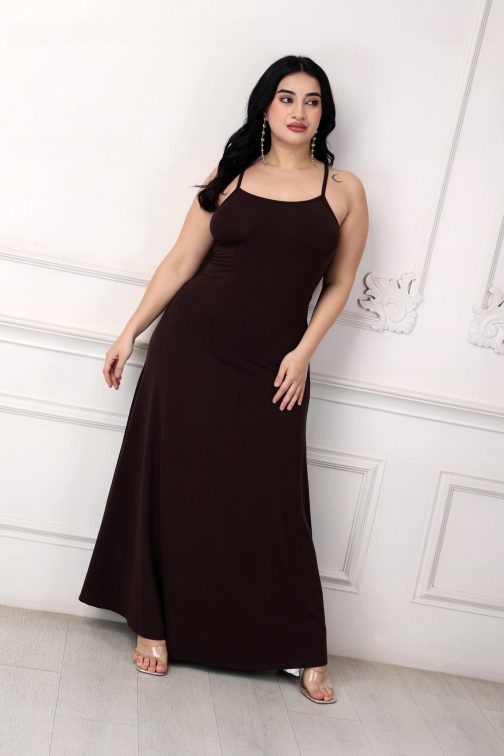 Little Wish - Brown Solid Cross Back Dress ? Stylish Open Back Midi Dress for Women