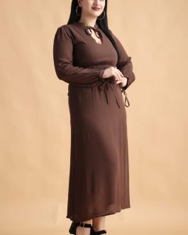 Little Wish - Brown Solid Maxi Dress with Front Tie ? Boho Style Wrap Dress