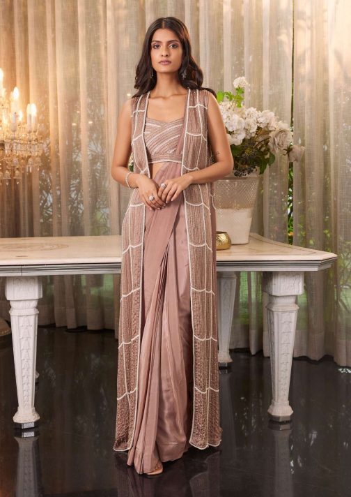 Little Wish - Erma Lavender Pleated Sari Skirt with Jacket Set for a Sophisticated and Trendy Look