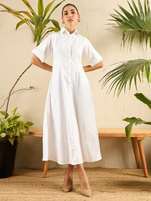 Little Wish - Fit and Flare Cotton Shirt Dress ? Classic & Everyday Wear