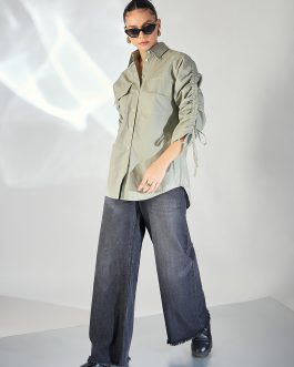 Little Wish - Ruched Tie-Up Sleeve Cotton Shirt ? Feminine & Trendy