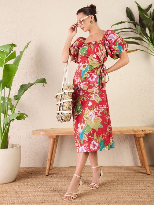 Little Wish - Cotton Poplin Side Cut-Out Midi Dress ? Trendy & Breathable