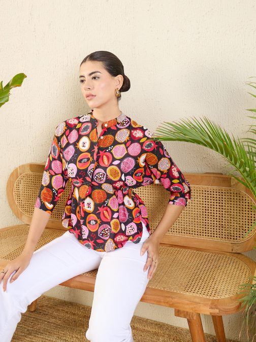 Little Wish - Printed Cotton Mock Neck Shirt ? Sophisticated & Unique