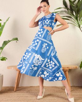 Little Wish - Printed Cotton Poplin Midi Dress ? Side Cut-Out Trendy Fit