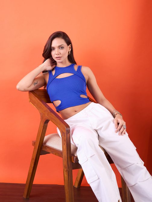 Little Wish - Sleeveless Stretchable Ribbed Top with Front Cut Outs ? Trendy Cutout Slim Fit Tank