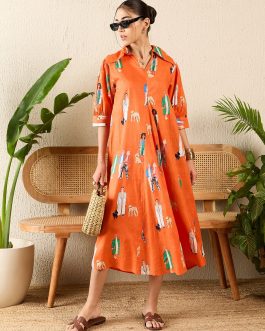 Little Wish - Cotton Pleated Midi Dress ? Front Detail & Relaxed Fit