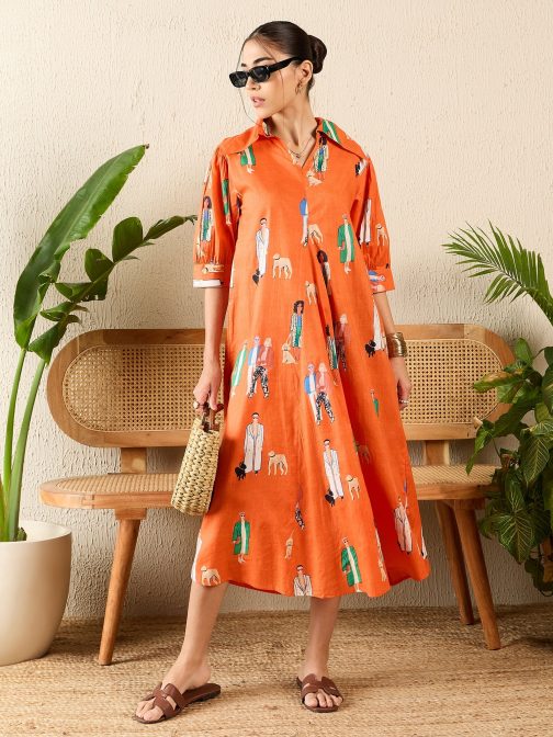 Little Wish - Cotton Pleated Midi Dress ? Front Detail & Relaxed Fit
