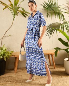 Little Wish - Printed Collared Button-Down Maxi Dress ? Stylish & Breezy