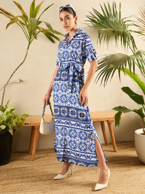 Little Wish - Printed Collared Button-Down Maxi Dress ? Stylish & Breezy