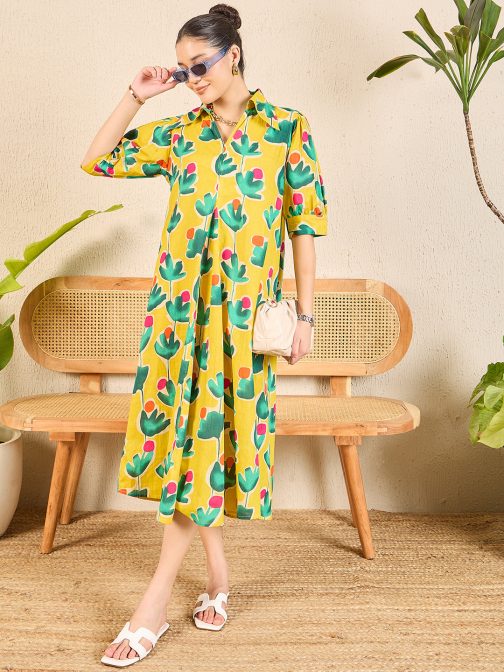 Little Wish - Front Pleated Cotton Midi Dress ? Relaxed & Everyday Wear