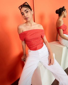 Little Wish - Printed Cotton Stretchable Draped Crop Top ? Soft & Stylish Ruched Cotton Blouse