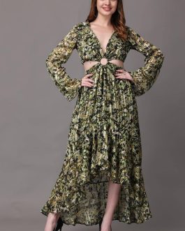 Little Wish - Green Camouflage Printed Asymmetric Dress ? Edgy Military Print Dress