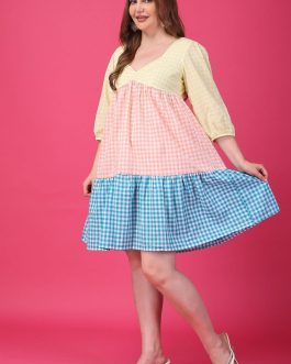 Little Wish - Multicolored Checked Layered Dress ? Stylish Plaid Tiered Midi Dress