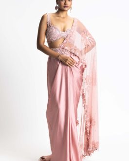 Little Wish - Rose Pink Draped Saree Set with a Beautifully Designed Blouse