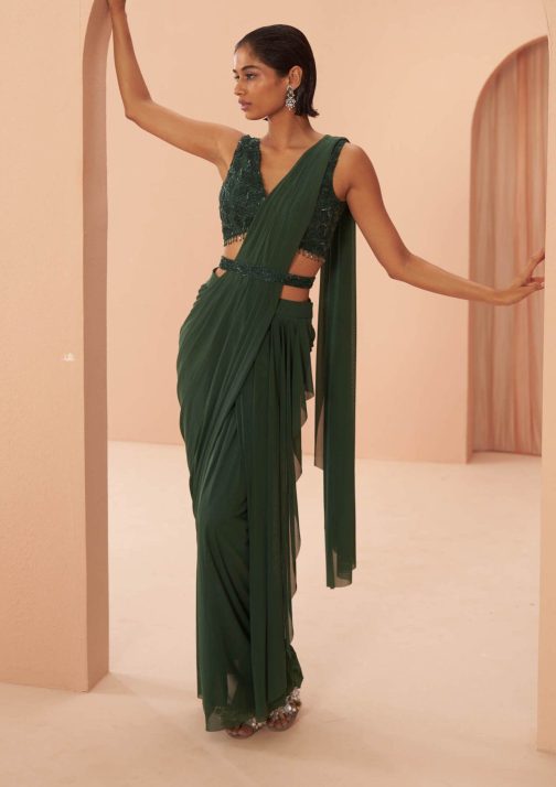 Little Wish - Deep Wine Ruffle Saree Set ? A Bold and Elegant Look in a Rich Wine Hue