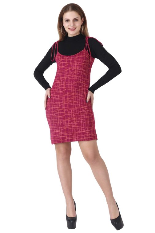 Little Wish - Pink Printed Dungaree Dress with Tie-Up Straps ? Cute Pinafore Style Dress