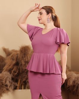 Little Wish - Purple Solid Peplum Bodycon Dress ? Elegant Slim Fit Party Dress