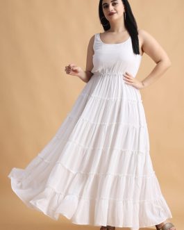 Little Wish - White Solid Frill Maxi Dress ? Elegant Layered Ruffled Gown