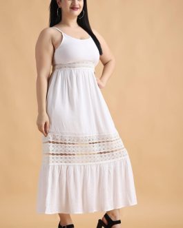 Little Wish - White Solid Lace Maxi Dress ? Elegant Bridal-Inspired Long Gown
