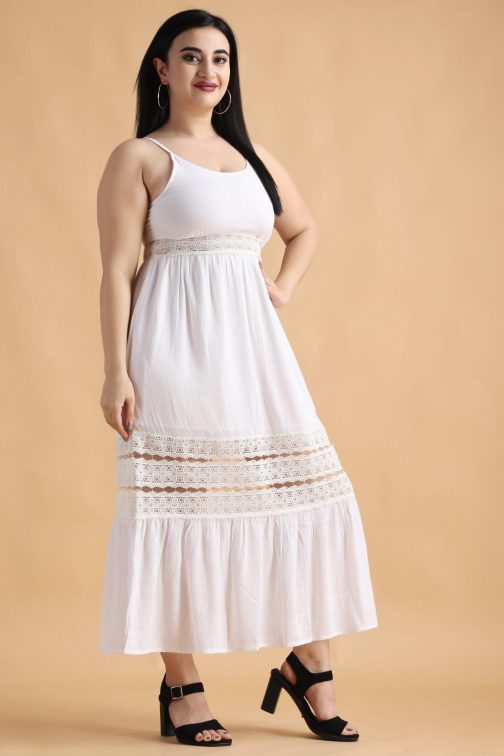 Little Wish - White Solid Lace Maxi Dress ? Elegant Bridal-Inspired Long Gown