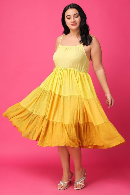 Little Wish - Yellow Solid Multilayered Midi Dress ? Flowy Tiered Summer Dress