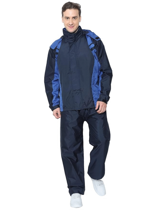 Men’s Full-Coverage Waterproof Rain Gear – Jacket and Pants Set with Adjustable Hood & Night Safety Reflective Strip