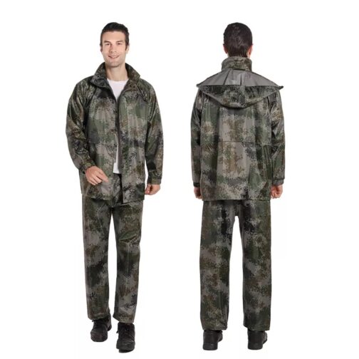 Men’s Military-Style Waterproof Raincoat – Army Print Snow Suit with Face Shield & Detachable Hood