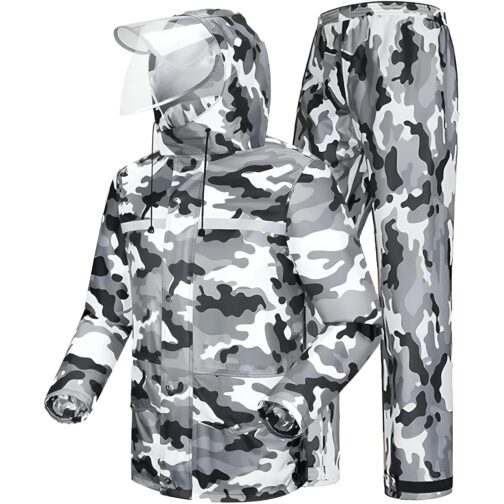 Heavy-Duty Army Print Rainwear – Reusable Seam-Sealed Suit with Protective Face Shield & Hood