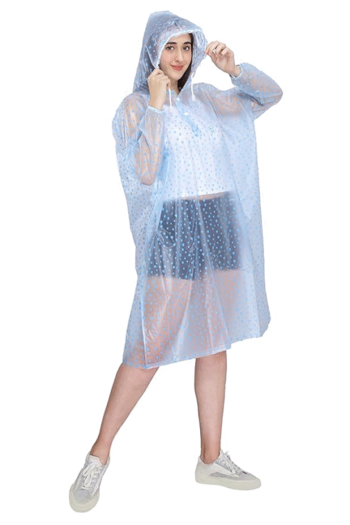 Waterproof Rain Poncho with Raindrop Print – Lightweight, Reusable & Hooded Raincoat for Women