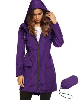 Purple Waterproof Hooded Raincoat for Women – Lightweight Outdoor Jacket for Running, Cycling, and Daily Commute